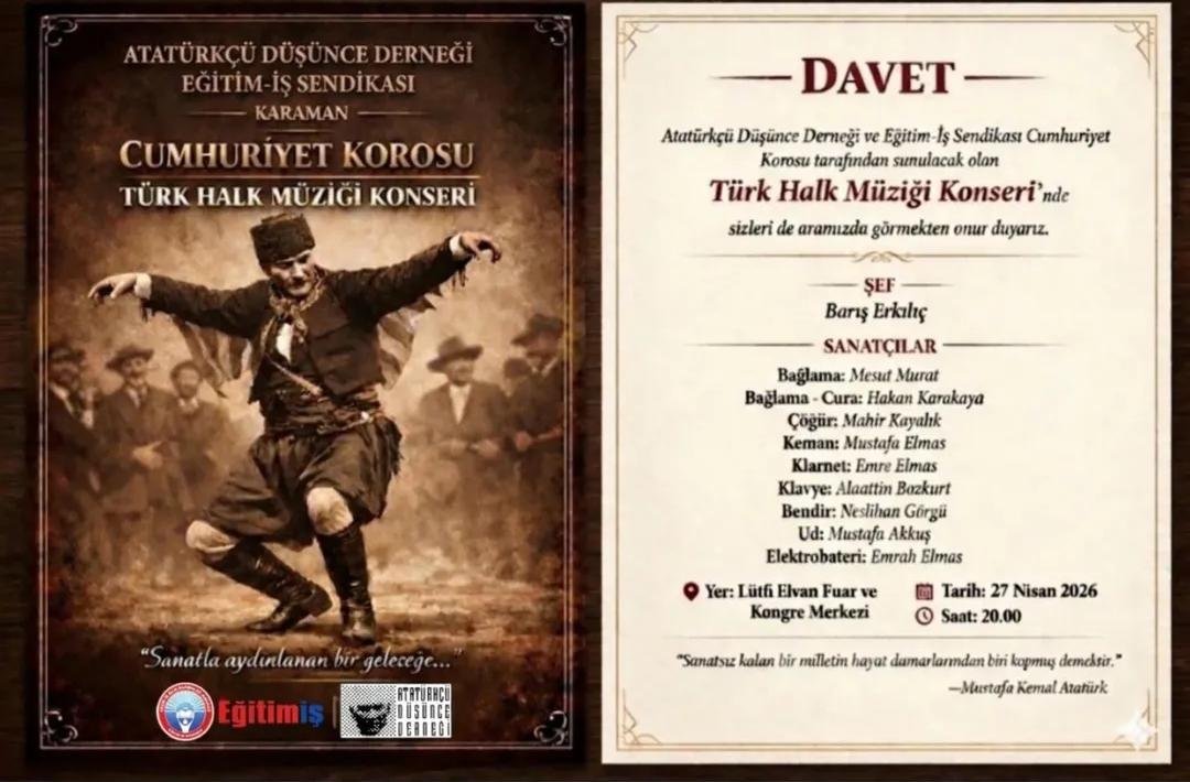 Karaman'da Cumhuriyet Korosu'ndan Türk Halk Müziği Şöleni