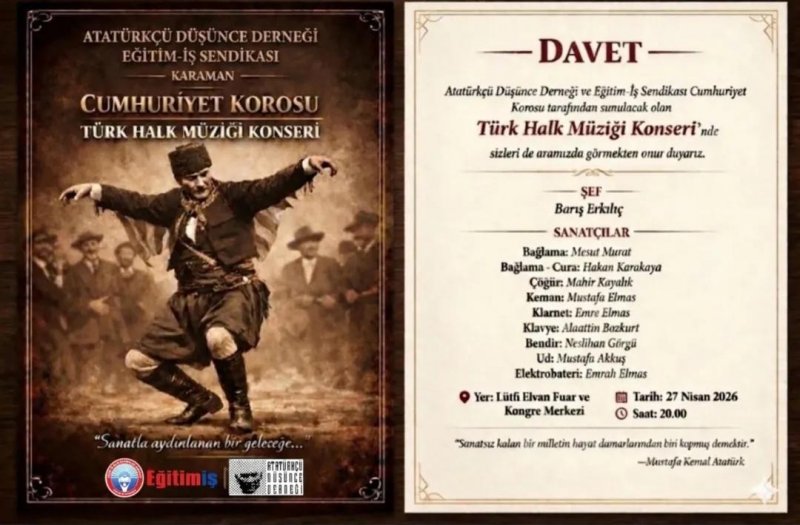 Karaman'da Cumhuriyet Korosu'ndan Türk Halk Müziği Şöleni