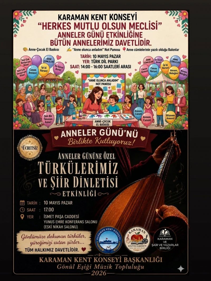 Karaman Kent Konseyinden Anneler Günü'ne Özel Etkinlikler