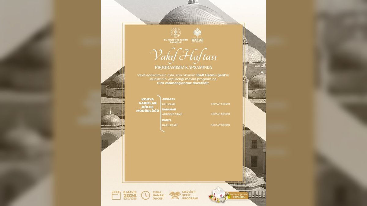 Konya Vakıflar'dan Vakıf Haftası'na Özel Mevlid Programı
