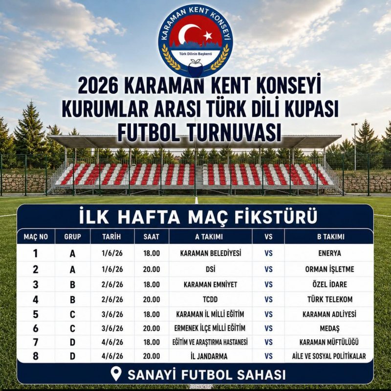Karaman'da Kurumlar Arası Futbol Turnuvası Başlıyor: Fikstür Açıklandı - Görsel 1