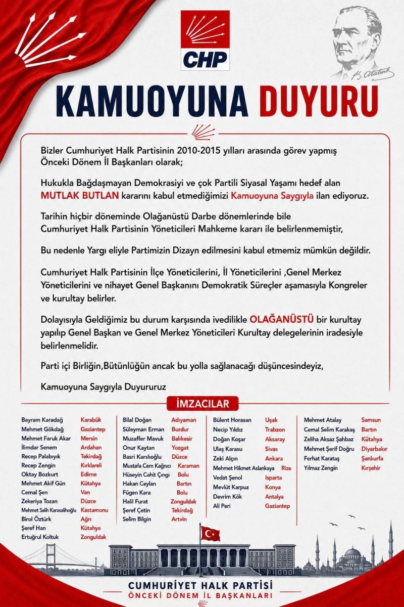 CHP'li Eski İl Başkanlarından Ortak Bildiri: Kurultay Çağrısı - Görsel 1