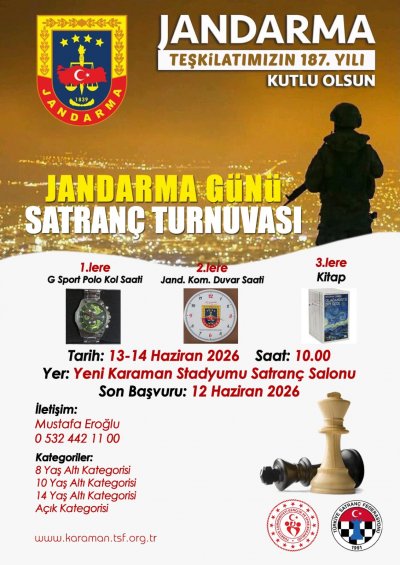 Jandarma Günü Satranç Turnuvası Karaman’da Düzenlenecek