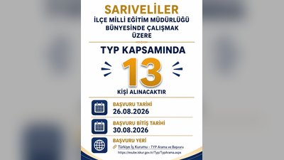 Sarıveliler İlçe Milli Eğitim Müdürlüğü'nden TYP Kapsamında 13 Kişilik İstihdam Duyurusu