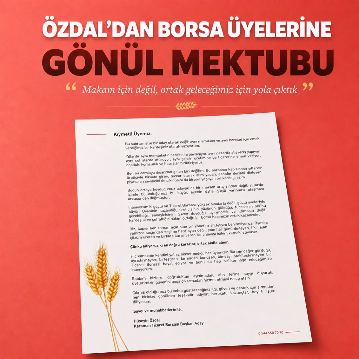 Karaman Ticaret Borsası Başkan Adayı Özdal'dan Üyelere 'Ortak Gelecek' Vurgusu