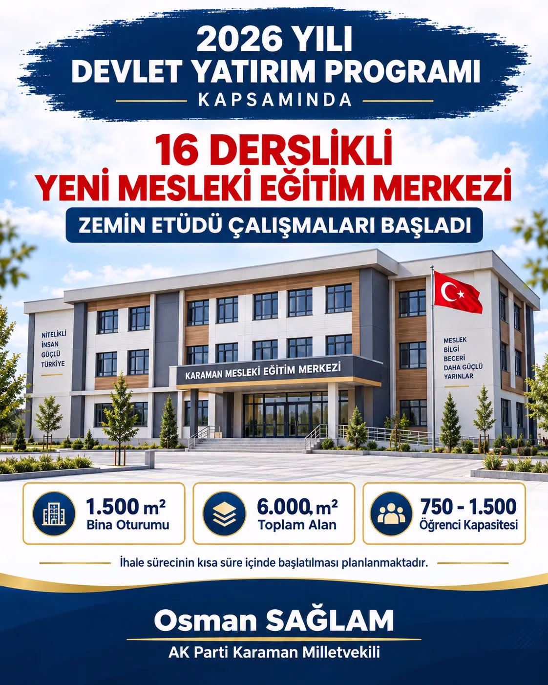 Karaman'a 16 Derslikli Yeni Mesleki Eğitim Merkezi Müjdesi