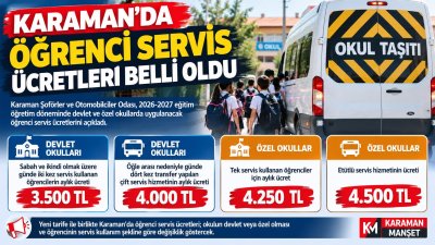 Karaman'da 2026-2027 Öğrenci Servis Ücretleri Belli Oldu