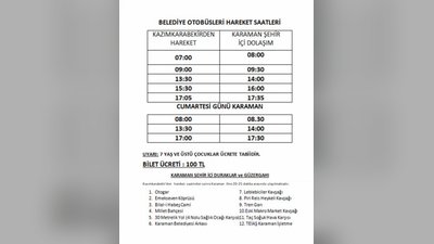 Kazımkarabekir Belediyesi'nden Otobüs Sefer Saatleri Duyurusu