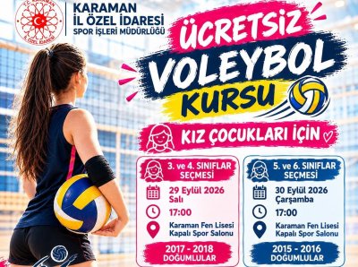 Karaman'da Kız Çocukları İçin Ücretsiz Voleybol Kursu Başlıyor
