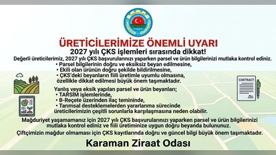 Karaman Ziraat Odası'ndan 2027 ÇKS Başvuruları İçin Kritik Uyarı