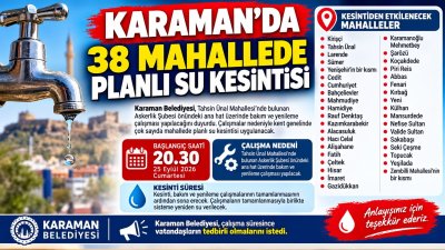 Karaman'da 38 Mahallede Planlı Su Kesintisi Duyuruldu