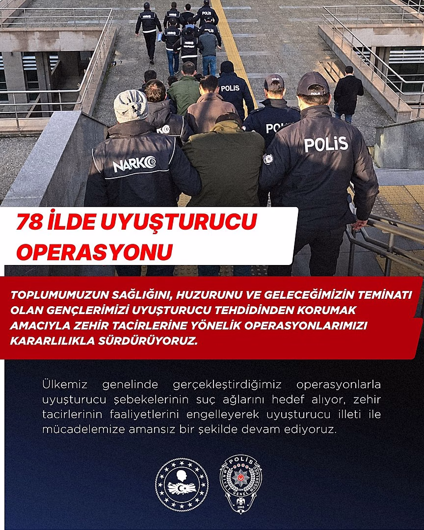 Karaman'ında içinde bulunduğu 78 İlde Geniş Çaplı Narkotik Operasyonu